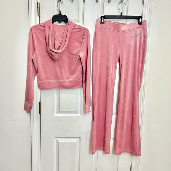 Juicy Couture Rose Bling Velour Tracksuit Hoodie & Pants Rhinestone NWT Size S - Picture 5 of 9